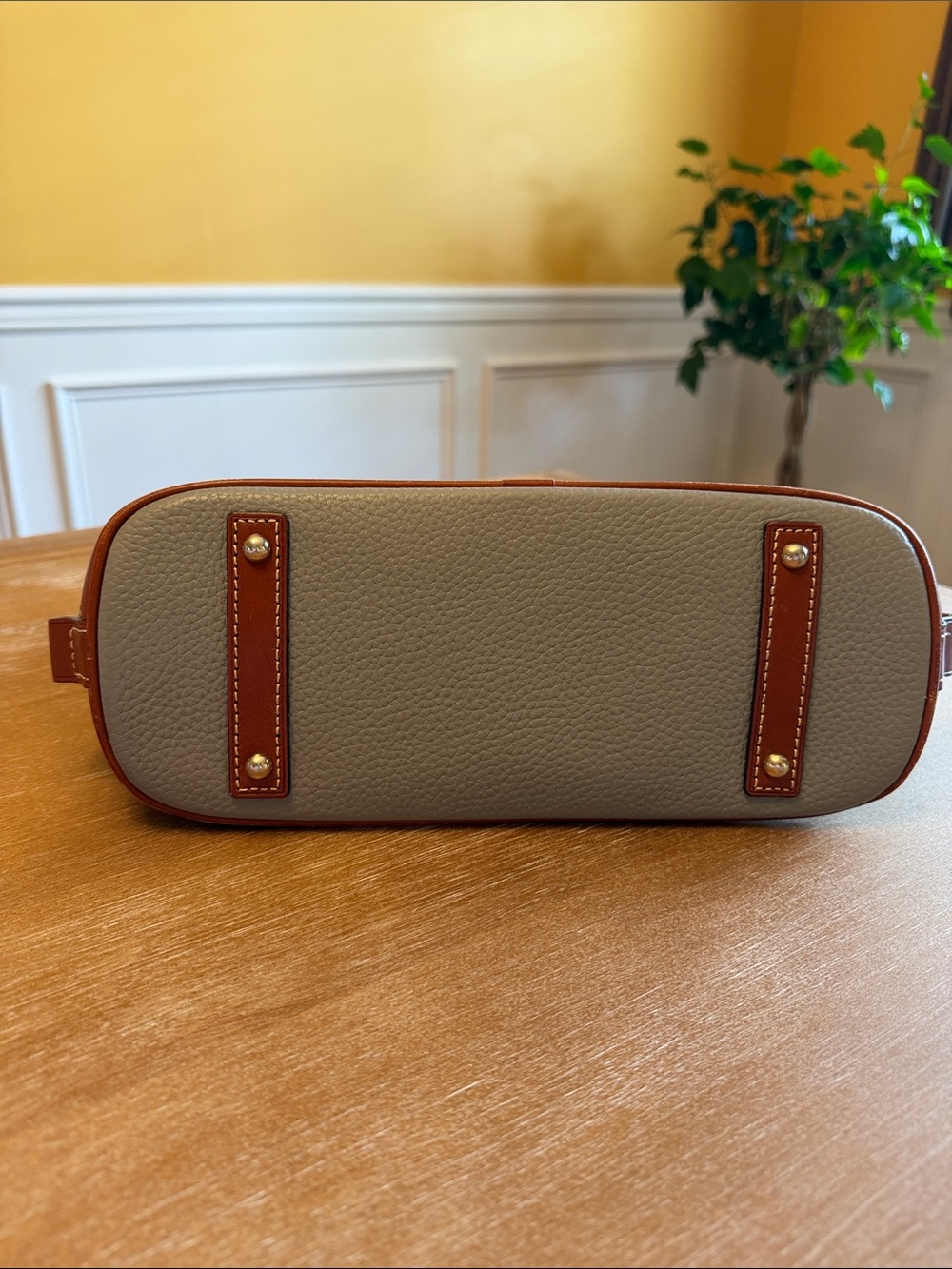 Dooney & Bourke Grey Pebbled Leather Satchel with Brown Trim - Picture 3 of 7